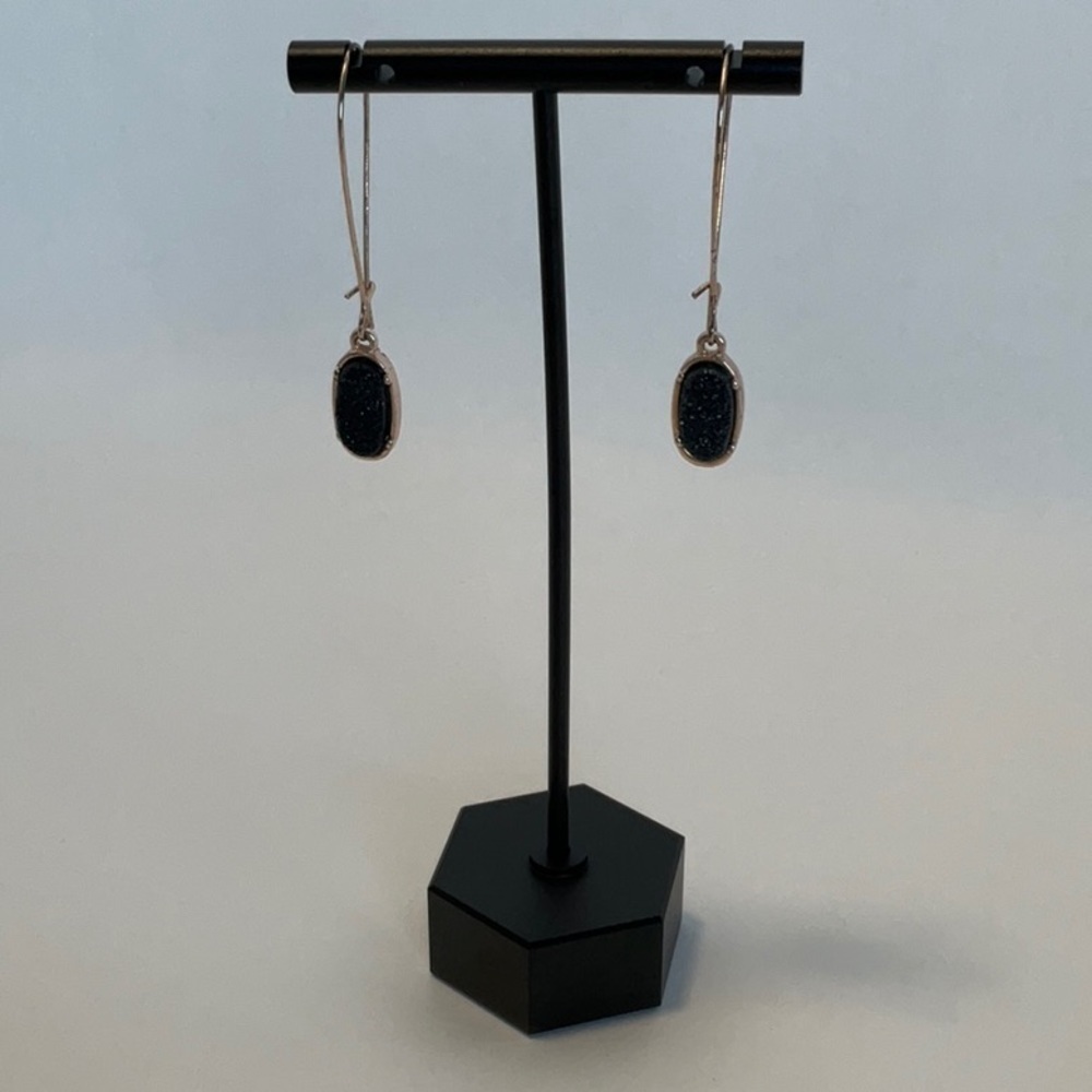 Earrings Black Glitter Stone with Rose Gold Accents